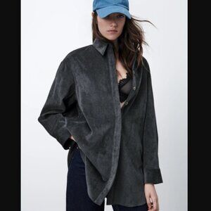 Zara Oversized Gray Condition Button Up Boyfriend Shirt Size S